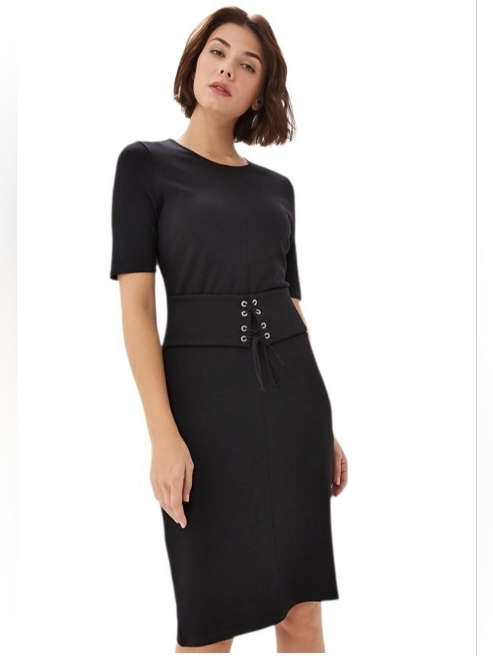 United Colors Of Benetton Corset Belt Midi Dress Sz Small Black